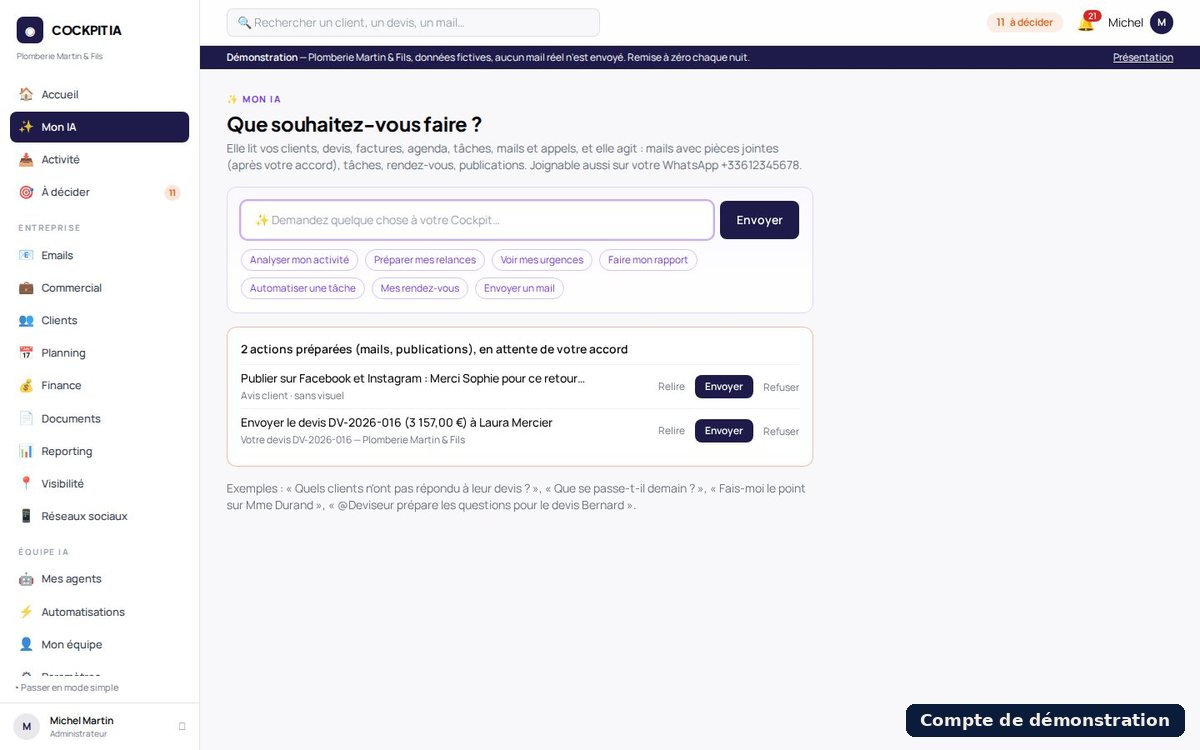 Cockpit Gestion : Vous demandez, il exécute (compte de démonstration)