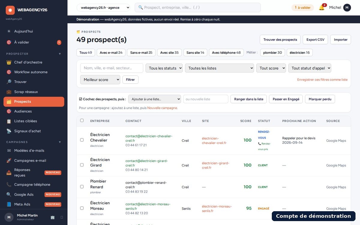 Cockpit Prospection : Une base de prospects qualifiés (compte de démonstration)