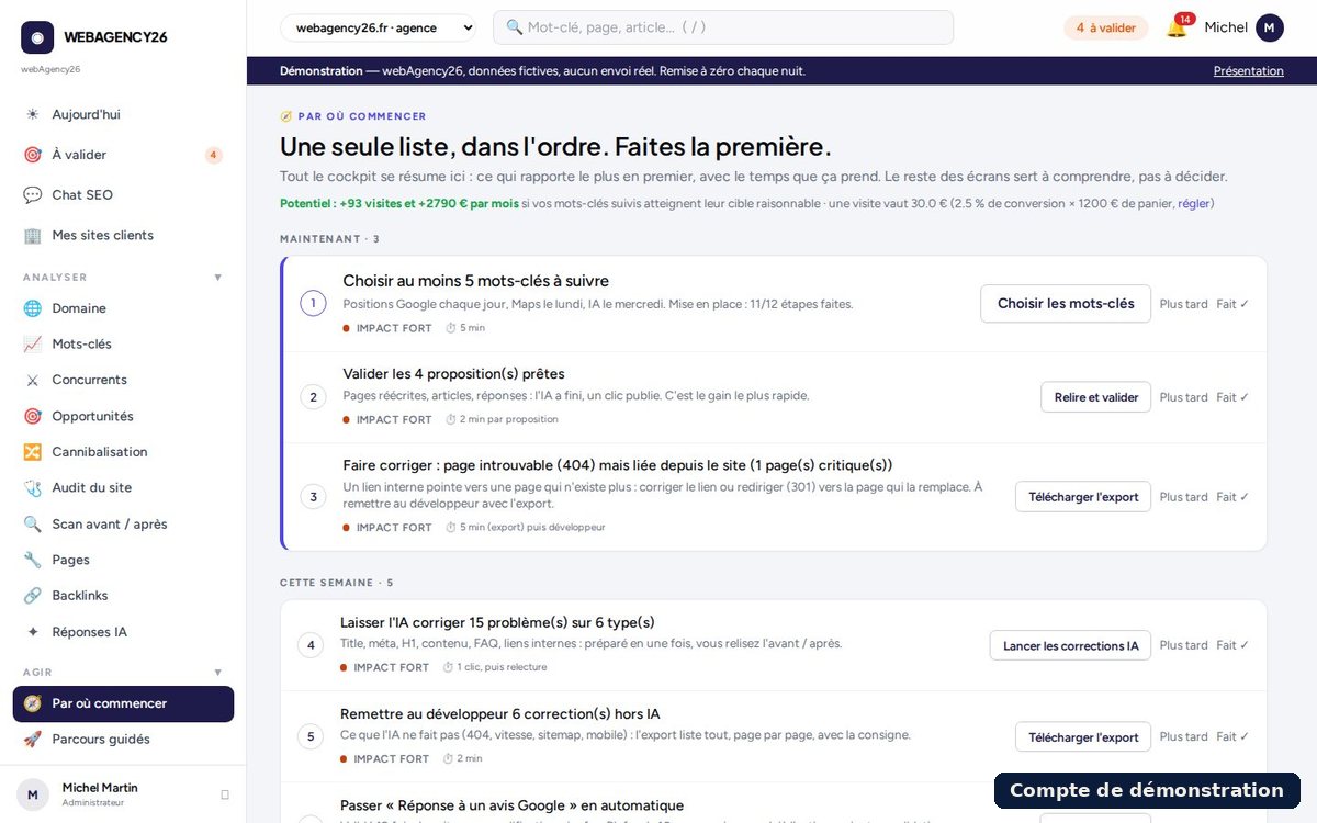 Outils IA, écran d'accueil (compte de démonstration)